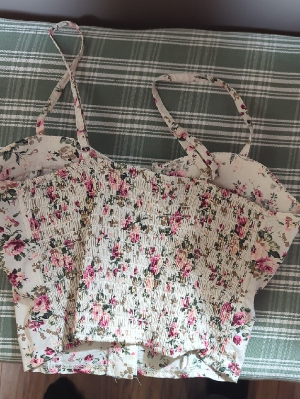 Floral Lace Bustier Corset Style Crop Top - Ivory with Pink Roses - Picture 2 of 6